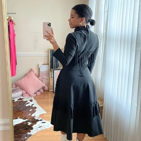 Front Row by Sara & Goldy Beaded Black Tea Length Formal Dress Size XS - Picture 14 of 15